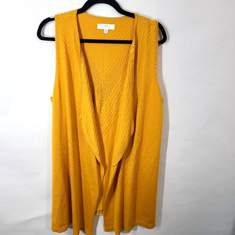 New Directions‎ Women's Size Medium M Long Gold Cardigan Wrap Duster Sleeveless